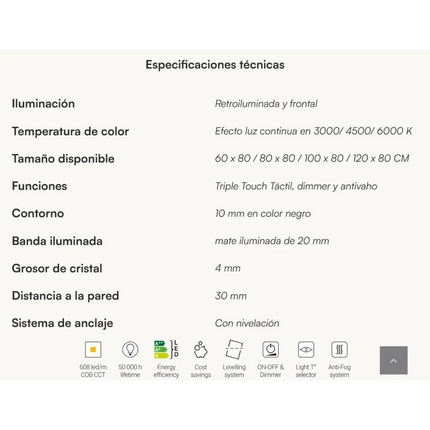 especificaciones espejo salamanca