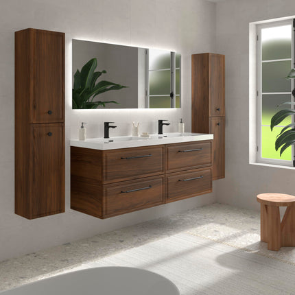 Mueble de baño RUNA nogal con Lavabo Integrado doble