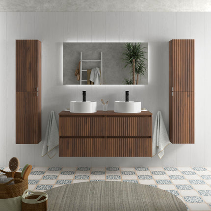 Mueble de Baño KIRA nogal con Lavabo Sobre Encimera doble