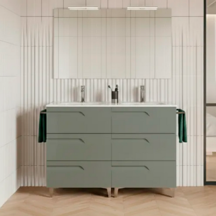 Conjunto mueble de baño VITALE de 6 cajones verde mineral