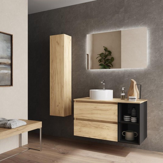 Mueble de baño con lavabo sobre encimera de diseño minimalista moderno