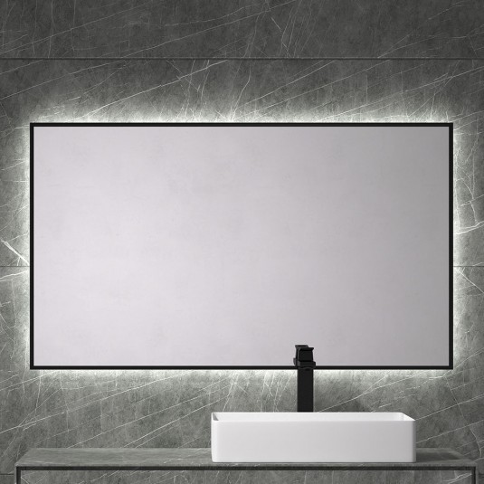Espejo de baño BARBADOS 100x70 cm con marco metálico y luz LED