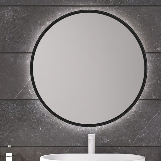 Espejo de baño BEQUIA Ø80 cm con marco metálico y luz LED
