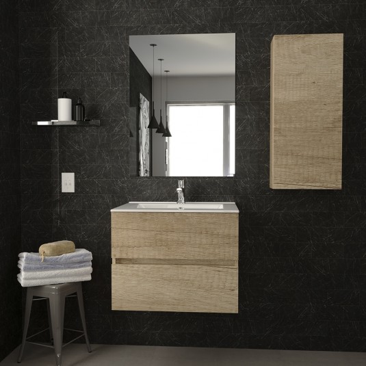 Conjunto Mueble de Baño BERK 60 cm con lavabo cerámico y espejo Luna