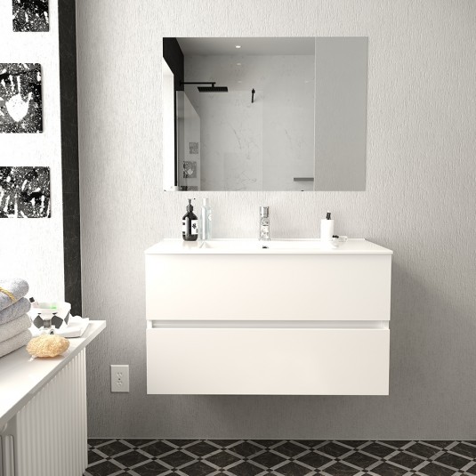 Conjunto Mueble de Baño BERK 80 cm con lavabo cerámico y espejo Luna