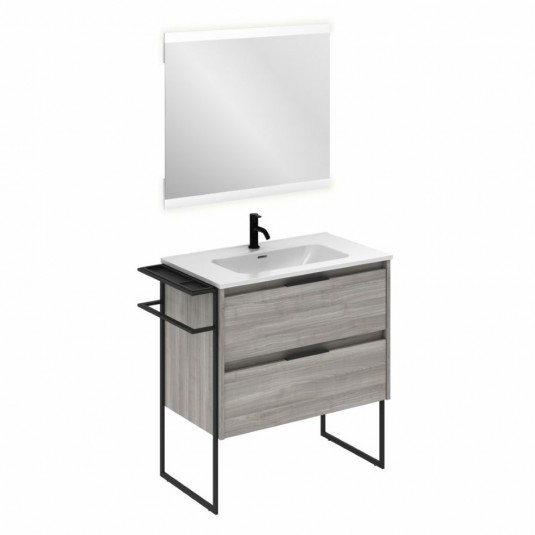 Mueble de baño KEIKO de 80 cm con 2 cajones GRIS ARENADO con lavabo
