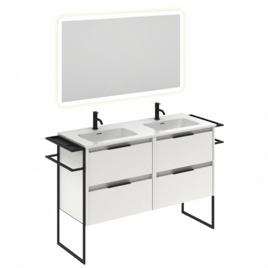 Mueble de baño KEIKO de 120 cm con 4 cajones BLANCO BRILLO con espejo Hoshi y lavabo