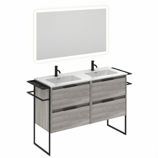 Mueble de baño KEIKO de 120 cm con 4 cajones GRIS ARENADO con espejo Hoshi y lavabo