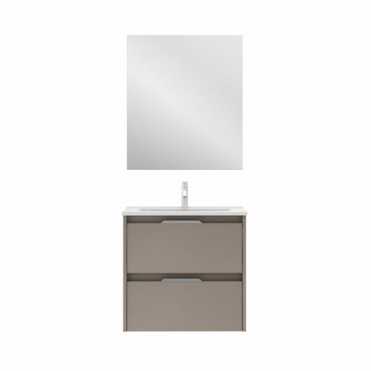 Mueble de baño SUKI de 60 cm con 2 cajones FUMÉ ARENADO con espejo Kawa y lavabo