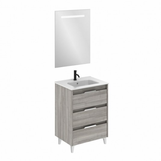 Mueble de baño SUKI de 60 cm con 3 cajones GRIS ARENADO con lavabo