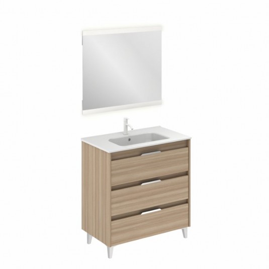 Mueble de baño SUKI de 80 cm con 3 cajones NOGAL ARENADO con lavabo