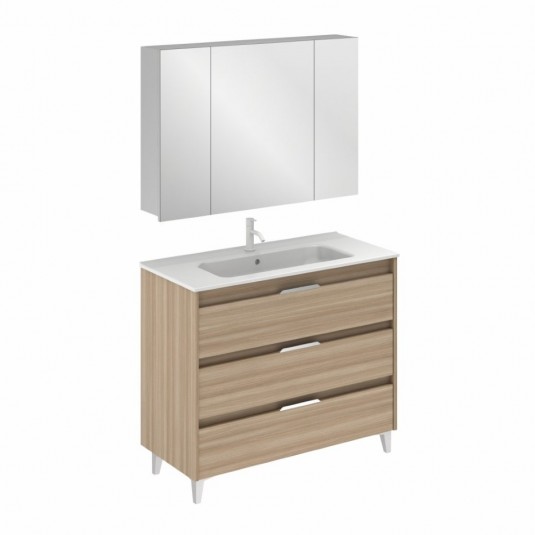Mueble de baño SUKI de 100 cm con 3 cajones NOGAL ARENADO con lavabo