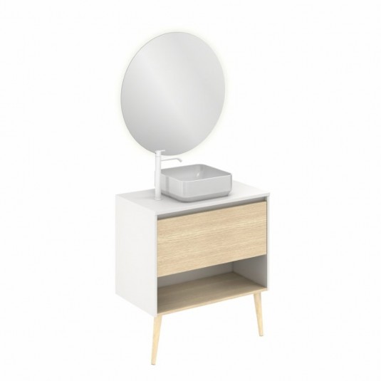 Mueble de baño NARA TOP de 80 cm con 1 cajón y 1 hueco BLANCO MATE Y ROBLE ARENADO con lavabo