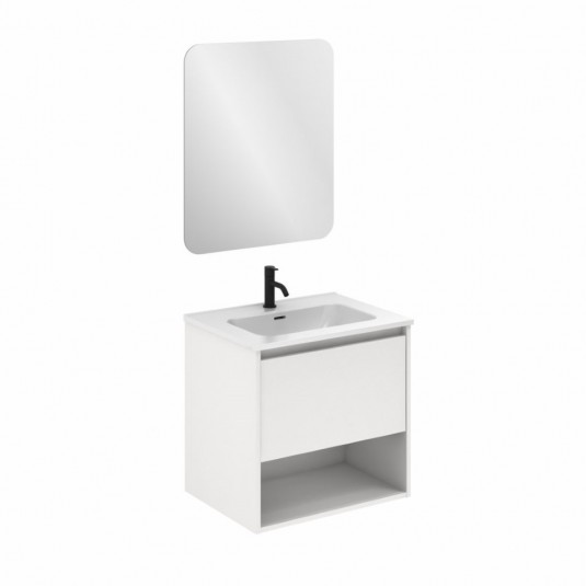 Mueble de baño NIWA de 60 cm con 1 cajón y 1 hueco BLANCO BRILLO con lavabo