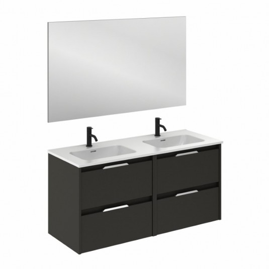 Mueble de baño SUKI de 120 cm con 4 cajones ANTRACITA BRILLO con espejo Kawa y lavabo