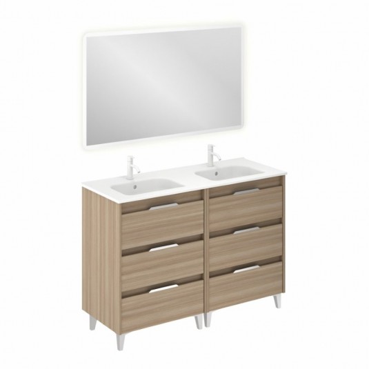 Mueble de baño SUKI de 120 cm con 6 cajones NOGAL ARENADO con lavabo