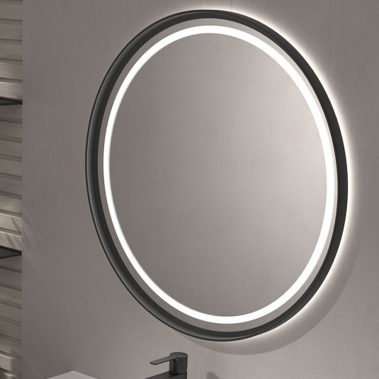 Espejo de baño CAICOS Ø70 cm con marco metálico y luz LED