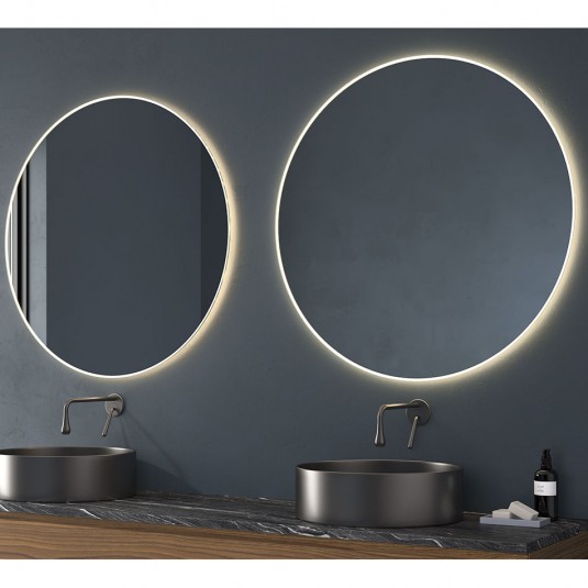 Espejo de baño CALEDONIA Ø90 cm con marco metálico y luz LED
