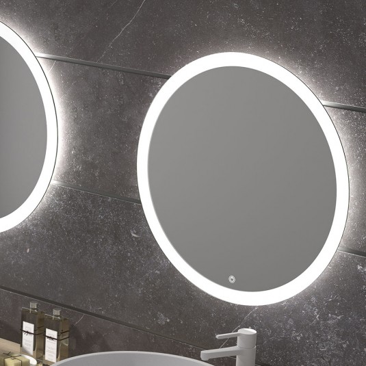 Espejo de baño CAPRI Ø85 cm con marco metálico y luz LED