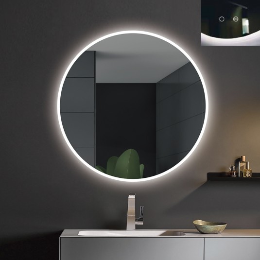 Espejo baño Londres Ø LED y Anti Vaho. Doble pulsador