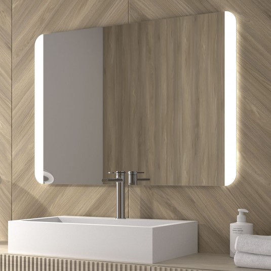 Espejo de baño MAVI con LED en laterales de 80x70 cm y bordes redondeados