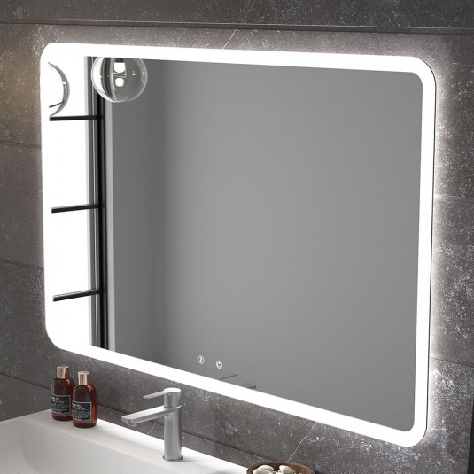 Espejo de baño MYKONOS de 100x80 cm de esquinas redondeadas con luz LED