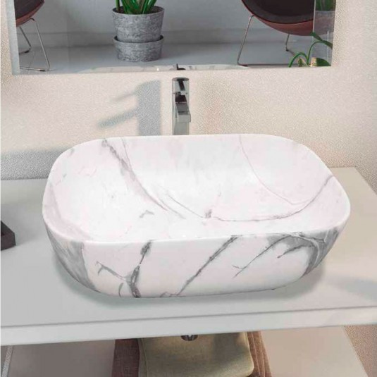 Lavabo porcelana cerámica ORTA 46X32,5X13,5 blanco decorado sobre encimera