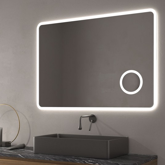 Espejo de baño PALAU de 100x70 cm con espejo de aumento iluminado y luz LED