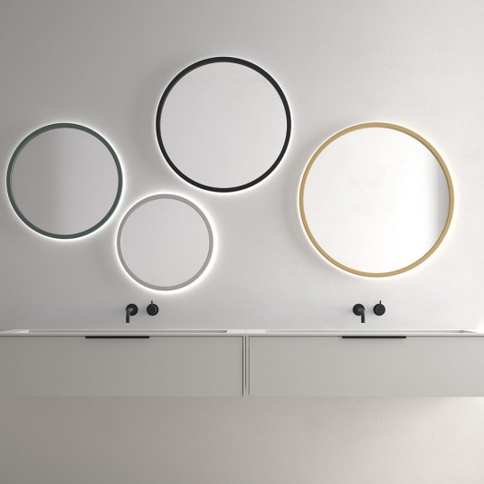 Espejo de baño VANUATU Ø80 cm con marco metálico y luz LED
