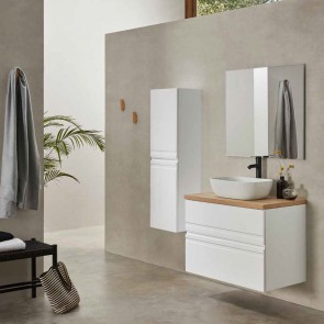 Mueble de Baño ATIC 60 cm de Sanchis Blanco con encimera de madera y lavabo cerámico blanco brillo