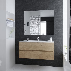 Conjunto Mueble de Baño BERK 100 cm con lavabo cerámico y espejo Luna