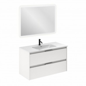 Mueble de baño SUKI de 100 cm con 2 cajones BLANCO BRILLO con lavabo