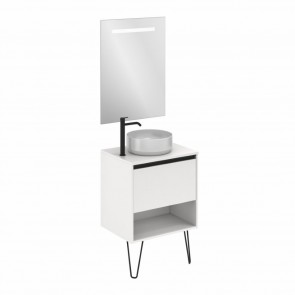 Mueble de baño YOKO TOP de 60 cm con 1 cajón y 1 hueco BLANCO BRILLO con espejo Nomi y lavabo