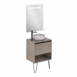 Mueble de baño YOKO TOP de 60 cm con 1 cajón y 1 hueco FUMÉ ARENADO con espejo Nomi y lavabo