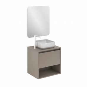 Mueble de baño NIWA TOP de 60 cm con 1 cajón y 1 hueco FUMÉ ARENADO con lavabo