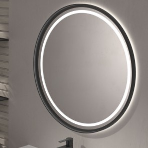 Espejo de baño CAICOS Ø60 cm con marco metálico y luz LED