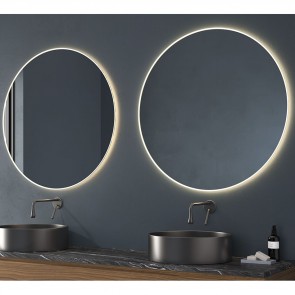 Espejo de baño CALEDONIA Ø80 cm con marco metálico y luz LED