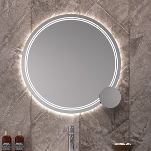 Espejo de baño DOMINICA Ø60 cm con marco metálico y luz LED