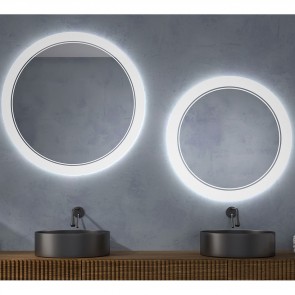 Espejo de baño LAMPEDUSA Ø80 cm con marco metálico y luz LED