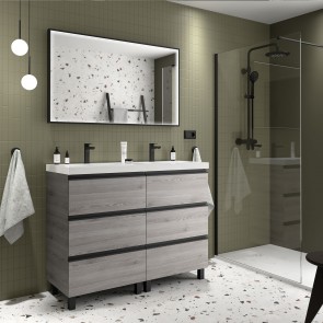 Mueble de baño SPIRIT a suelo con 6 cajones de Salgar con lavabo doble seno