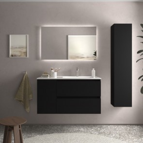 Mueble Negro mate BEQUIA 900 con puerta lateral de 30 cm y lavabo cerámico 110507 110511