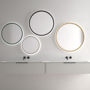 Espejo de baño VANUATU Ø60 cm con marco metálico y luz LED